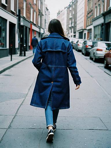 Woman in Blue Coat Walking