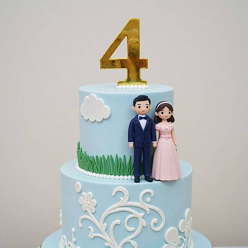 Two-Tiered Cloud and Floral Engagement Cake