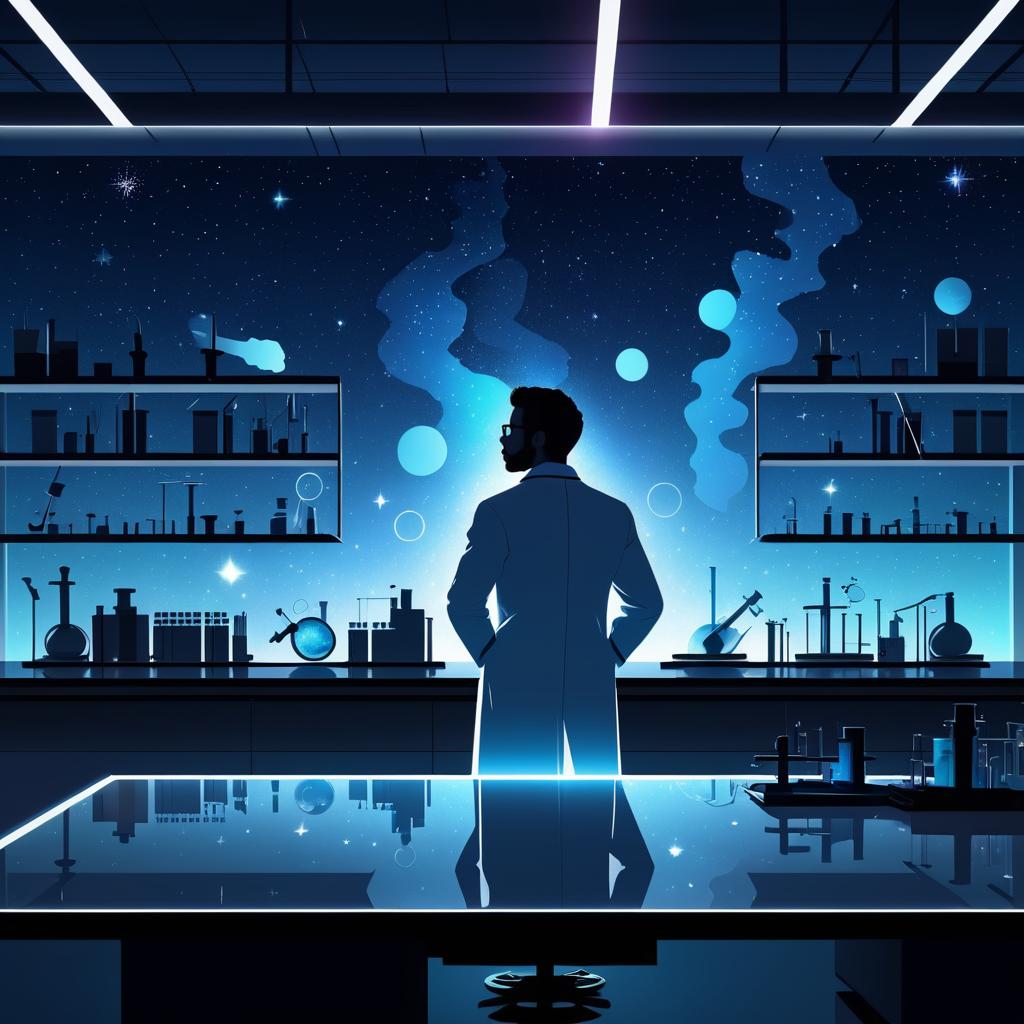 Futuristic Scientist Silhouette in Starry Night