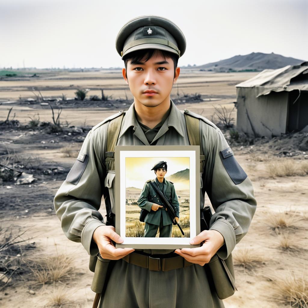 Tragic Soldier Holding Family Photograph