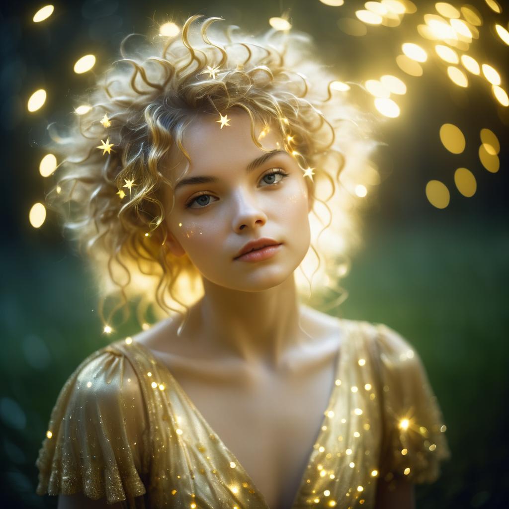 Ethereal Sprite Portrait with Golden Skin