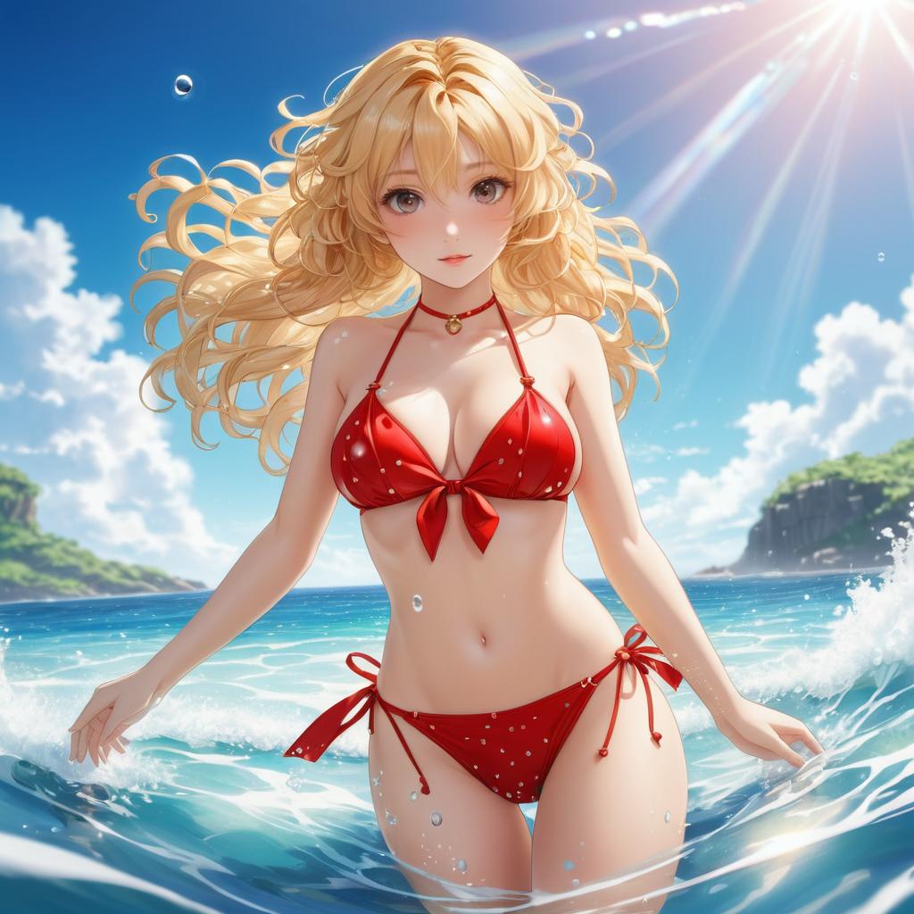 Alluring Anime Girl in Ocean Scene