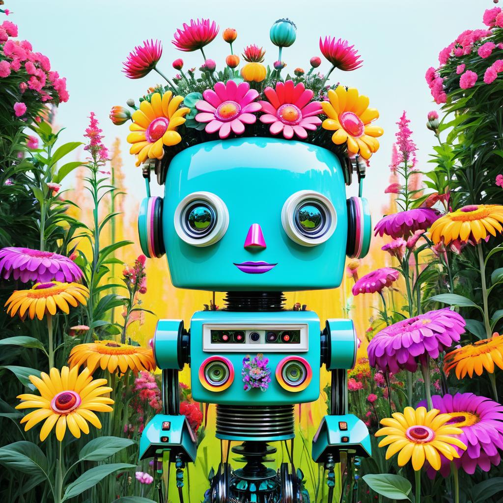 Whimsical Robot in a Futuristic Garden