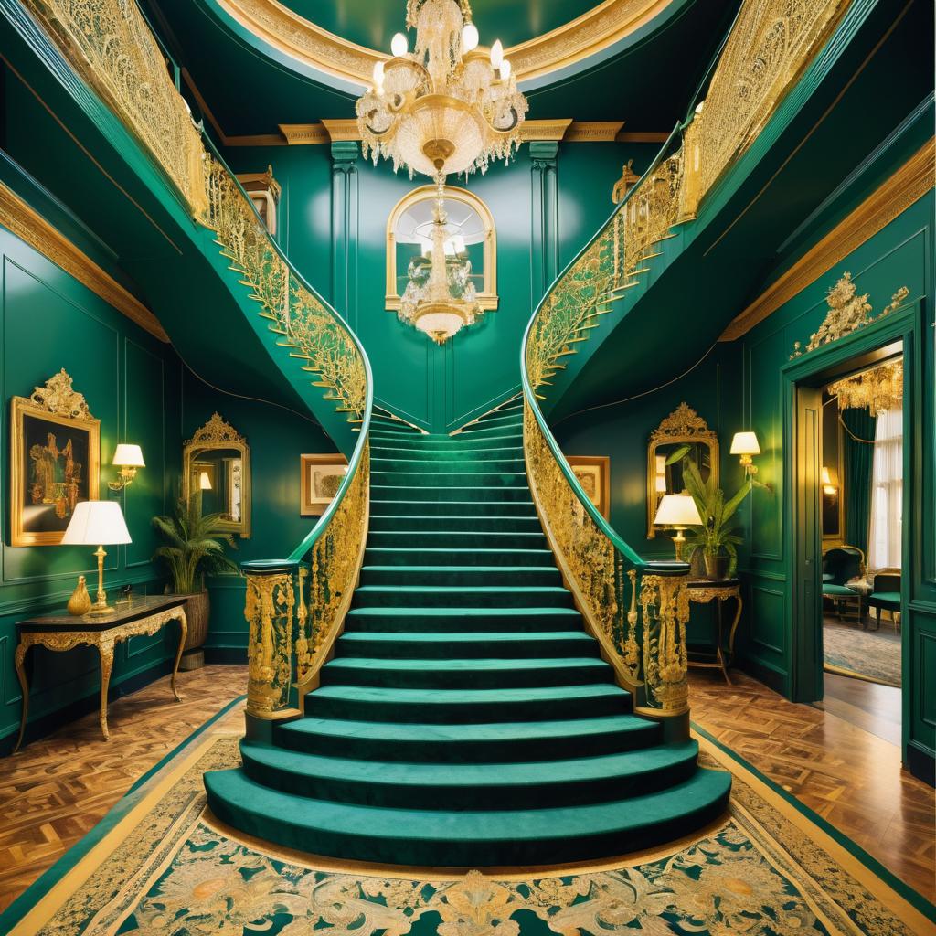 Luxurious Emerald and Gold Staircase Design