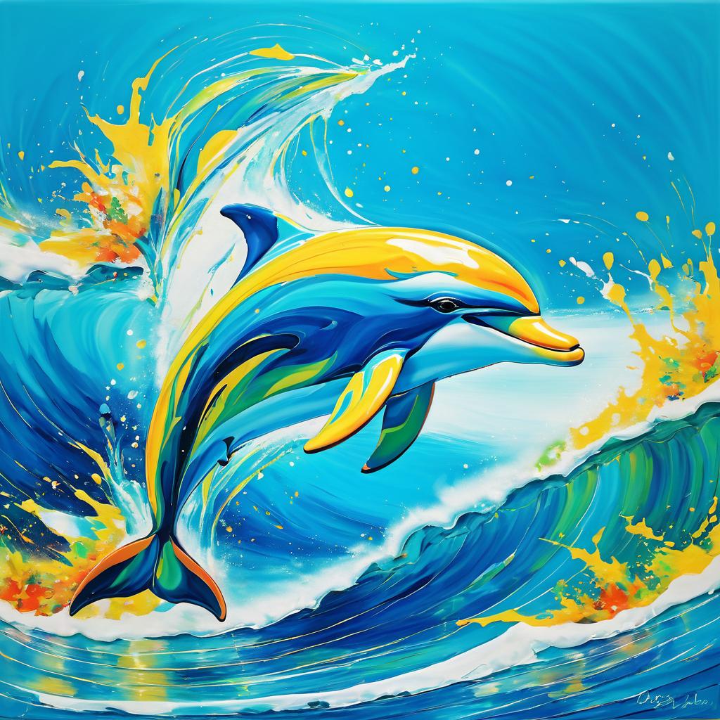 Vibrant Dolphin Painting in Expressionist Style