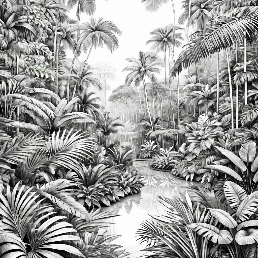 Lush Jungle Coloring Page for Adults