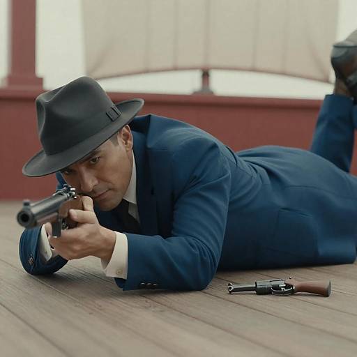 Deckside Noir: Man in Blue Suit