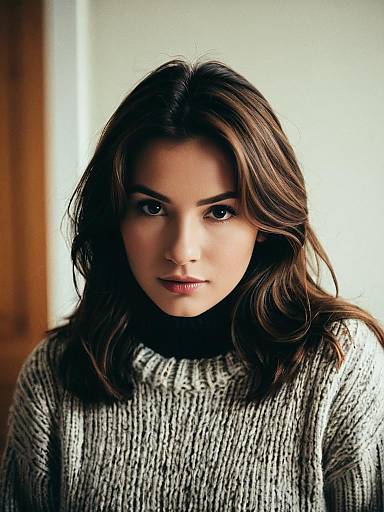 Woman in Long Wool Sweater Indoors