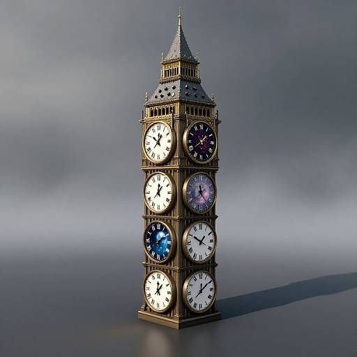 Surreal 3D Clocktower of Universes
