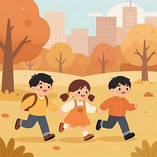 Joyful Siblings Running in Autumn Park