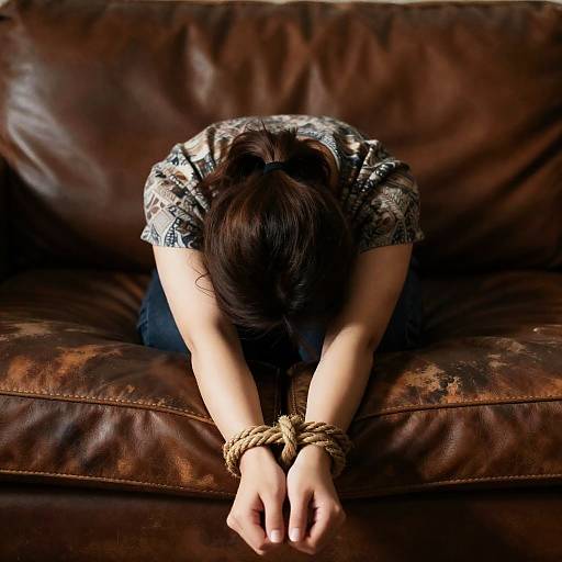 Woman Bound on Leather Couch Photography