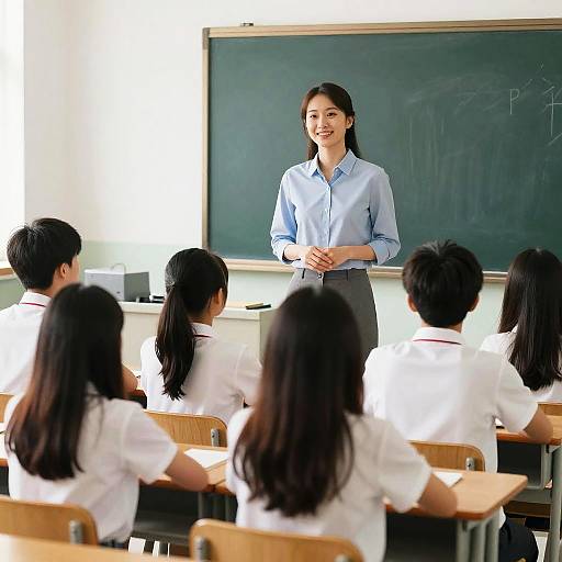 Candid Smiling Teacher With Diverse Students
