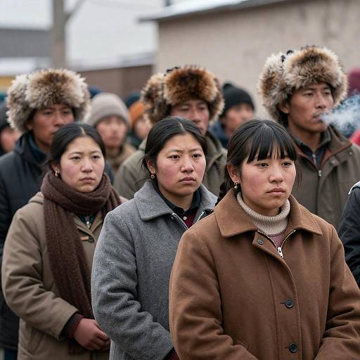 Group of Indigenous People in Winter Clothing