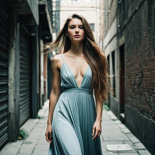 Woman in Flowing Dress in Urban Alley