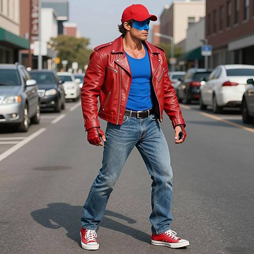 Man in Terry Bogard Inspired Outfit on Urban Street