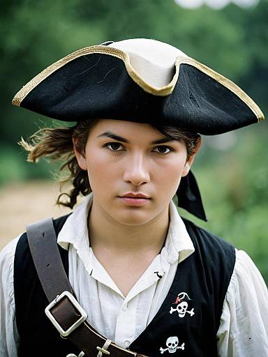 Youth Pirate Portrait in Bicorne Hat