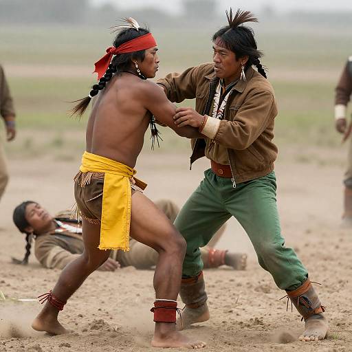Intense Physical Fight Between Native American Men