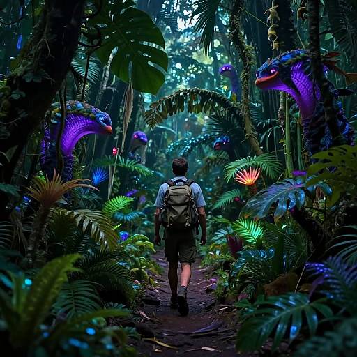 Tenther Explorer in Bioluminescent Jungle