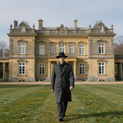 Mysterious Man Approaching Grand Mansion