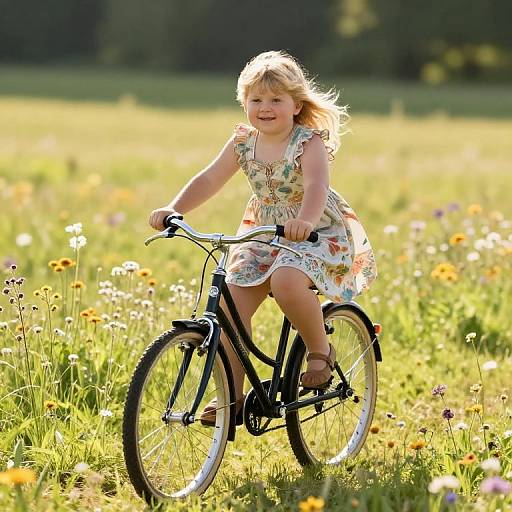 Chubby Blonde Cycling Through Meadow