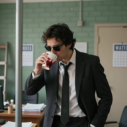 Man in Dark Suit with Blood-Stained Cup