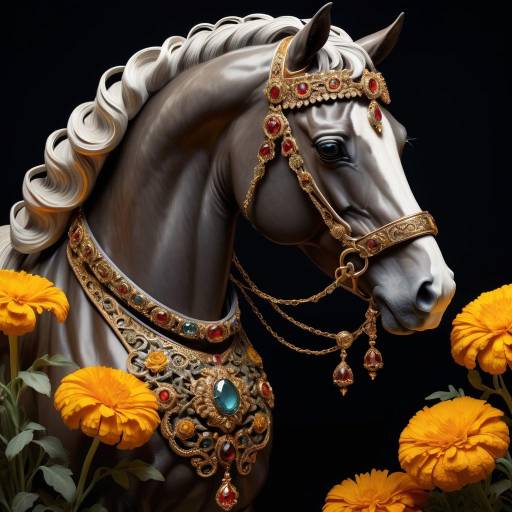 Majestic Horse Among Marigolds Portrait