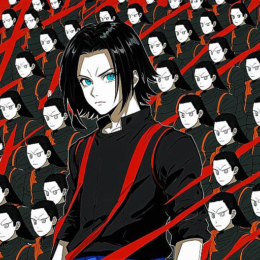 Illustration of Android 17, dragon ball in the style of Hater (hatater)