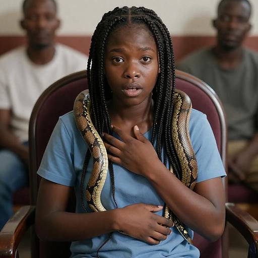 Surprised Woman with Snakes in Chair