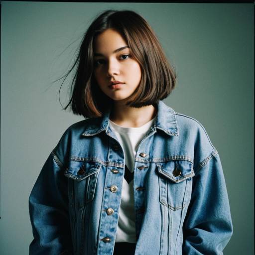 Teenage Girl with Jaw-Length Bob and Denim Jacket