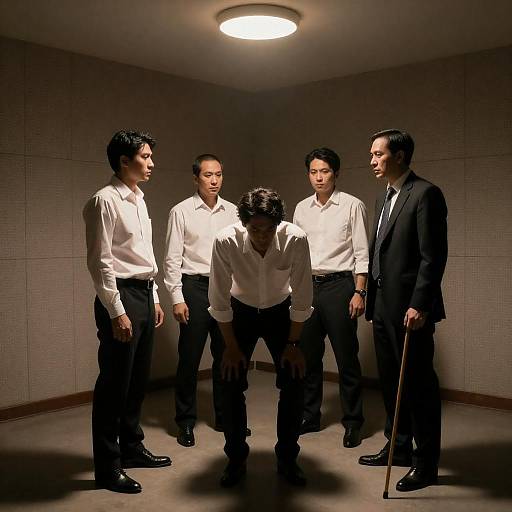 Group of Men in Dimly Lit Room