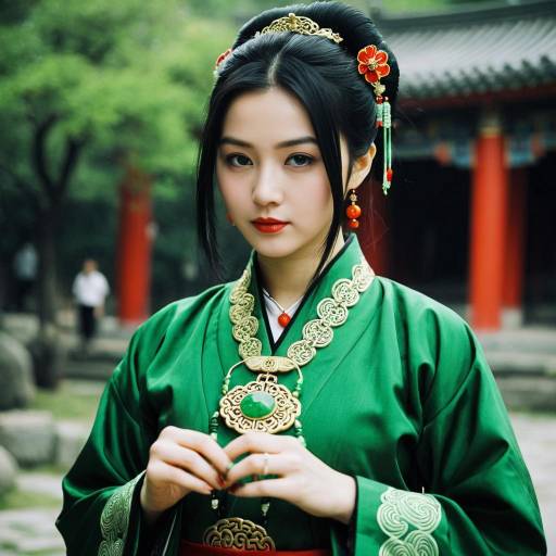Chinese Woman in Traditional Green Costume