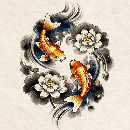 Ornamental Sumi-e Koi Tattoo Design