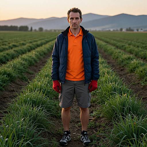 Man in Outdoor Gear at Sunset