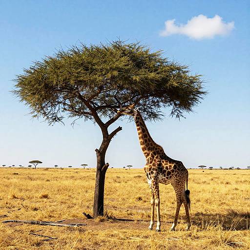 Solitary Giraffe Under Acacia Tree
