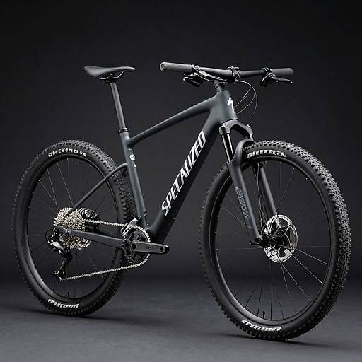 Photograph of a black, full-suspension mountain bike with 