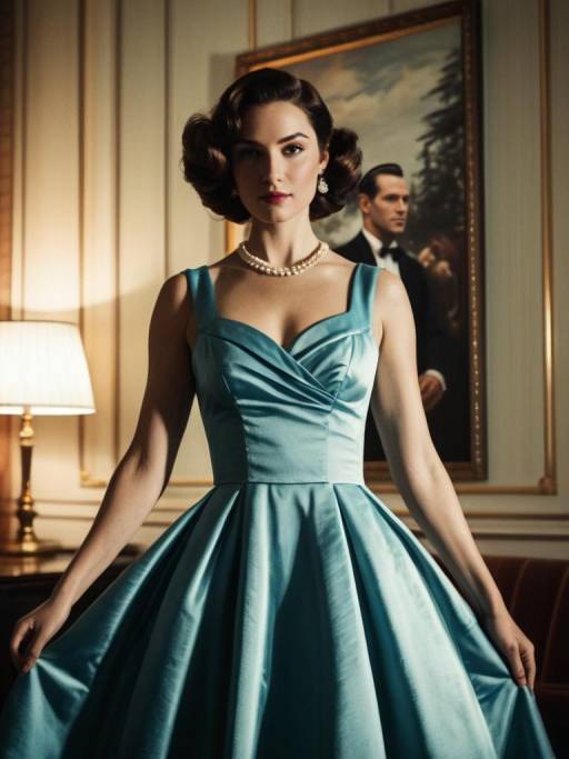 Woman in Retro Blue Evening Dress