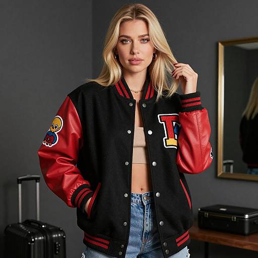 Blonde Woman in Varsity Jacket