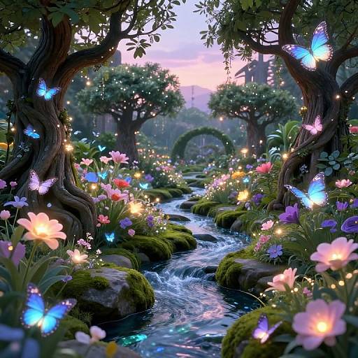 Enchanted Fantasy Garden with Glowing Flora