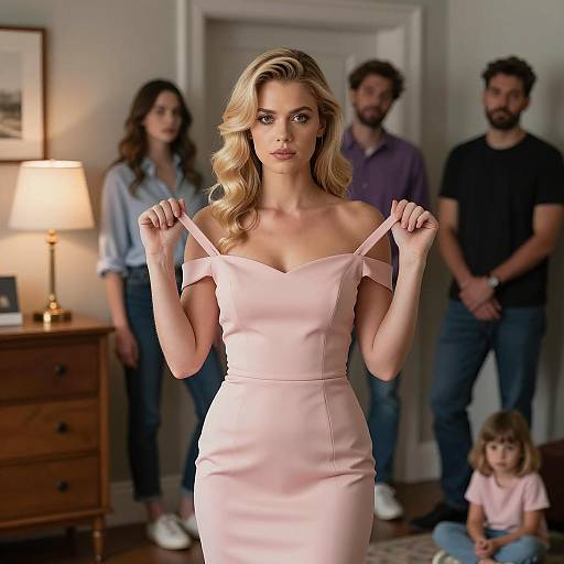 Blonde Woman in Pink Dress Portrait