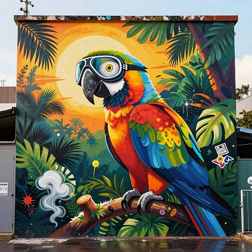 Vibrant Parrot Street Mural Art