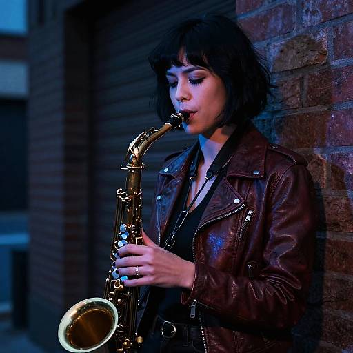Female Jazz Saxophonist Playing at Blue Hour