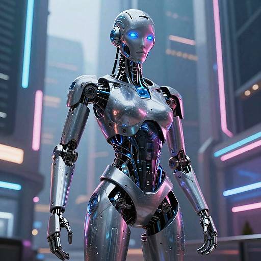 Futuristic Biomechanical Cyborg in Neon City