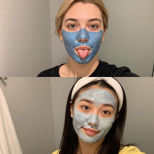 Two Women with Facial Masks Taking Selfies