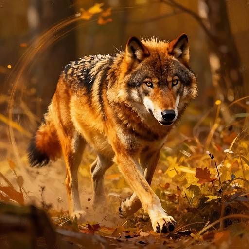 Powerful Brown Wolf Mid-Run