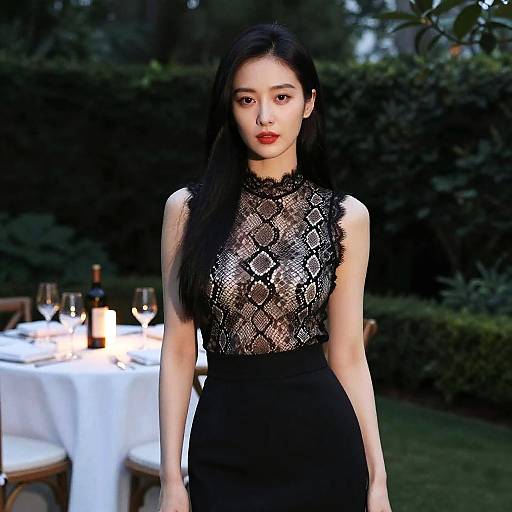 Elegant Asian Woman in Dim Garden