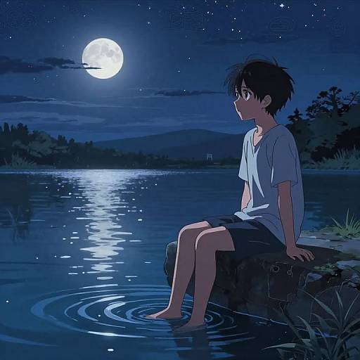 Serene Barefoot Anime by Lake