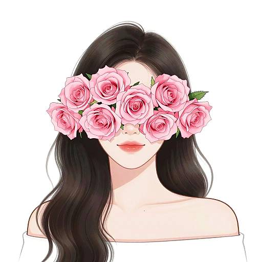 Minimalist Woman with Pink Rose Bouquet