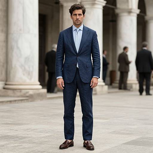 Confident Man in Navy Linen Suit