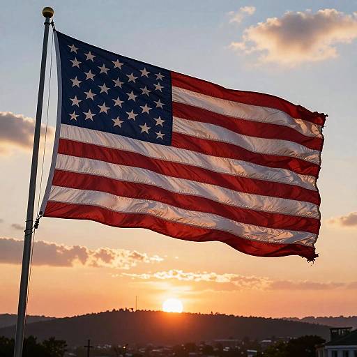 Waving US Flag with Sunset Glow