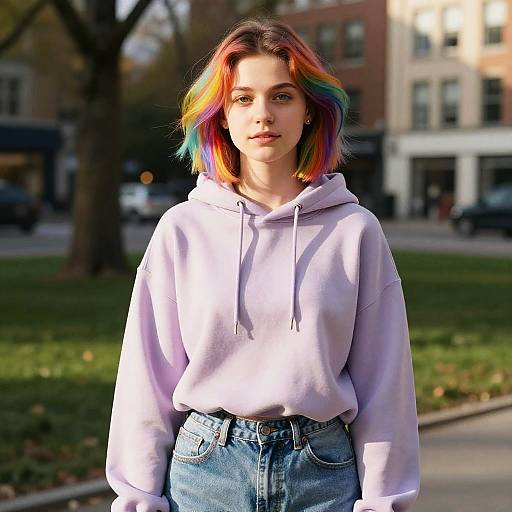Teen Girl with Rainbow Hair Style